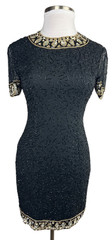 *Flawed A.J. Bari Black Silk Beaded Cocktail Dress Short Sleeve Sequins Size 10