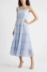 NEW Chelsea28 3D Floral Lace Tiered Midi Dress BLUE SIZE S/100%AUTHENTIC