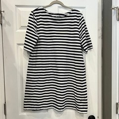 Faded Glory T-Shirt Dress Cotton Blend Navy White Striped Nautical Coastal XL
