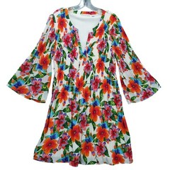 Sunny Leigh Floral Print Pleated Bell Sleeve Dress Multicolor Size M
