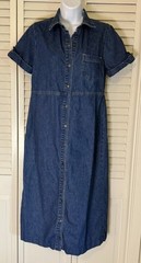 Vtg Denim Midi Dress S 90s Snap Front Short Sleeve Jean Western Rodeo Modest