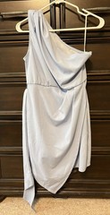 SheIn Light Blue Solid One-Shoulder Sheath Dress Sleeveless Draped Short M