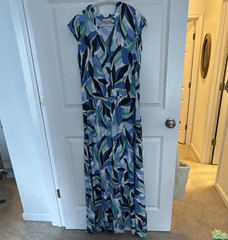 LOFT Outlet Women&rsquo;s Geometric Print Blue Green Short Sleeve Dress Size XL