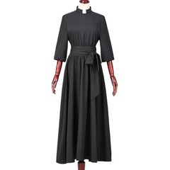 Women Clergy Dress Audrey Hepburn Style Dress Tie Belt Priest Pastor Tab Collar