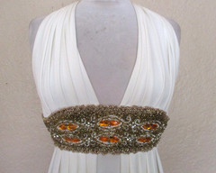 Jack Bryan Vintage Beaded Halter Maxi Dress Cream XS/S Women
