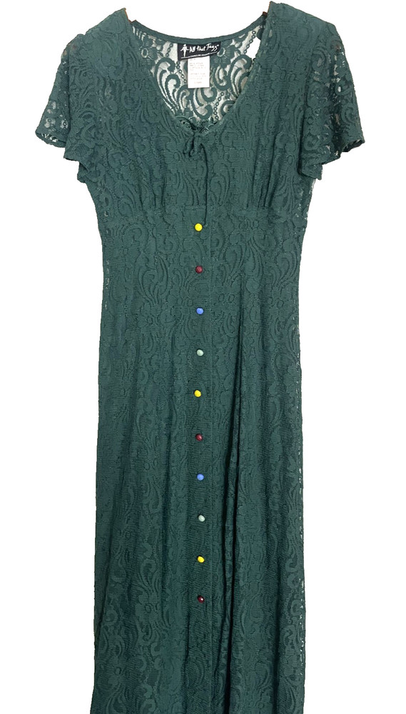All That Jazz 90s Green Lace Lined Maxi Dress w/Buttons Sz 9/10