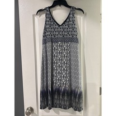 Athleta Mixed Ikat Geometric Print Modal Dress Navy Blue Sleeveless V-Neck M