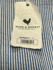 Hope & Henry Organic Cotton Ruffle Cuff Seersucker-Blue/White Dress Sz 4-NEW-672