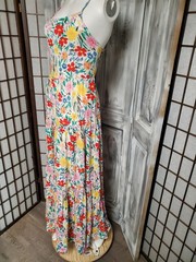 Nwt Corset Lace Up Back Open Back Maxi Dress Size S-M Tiered Floral Boho Hippie
