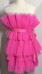 Layered Hot Pink Mesh Tulle Strapless Dress M Party Barbie Core Babydoll Dress