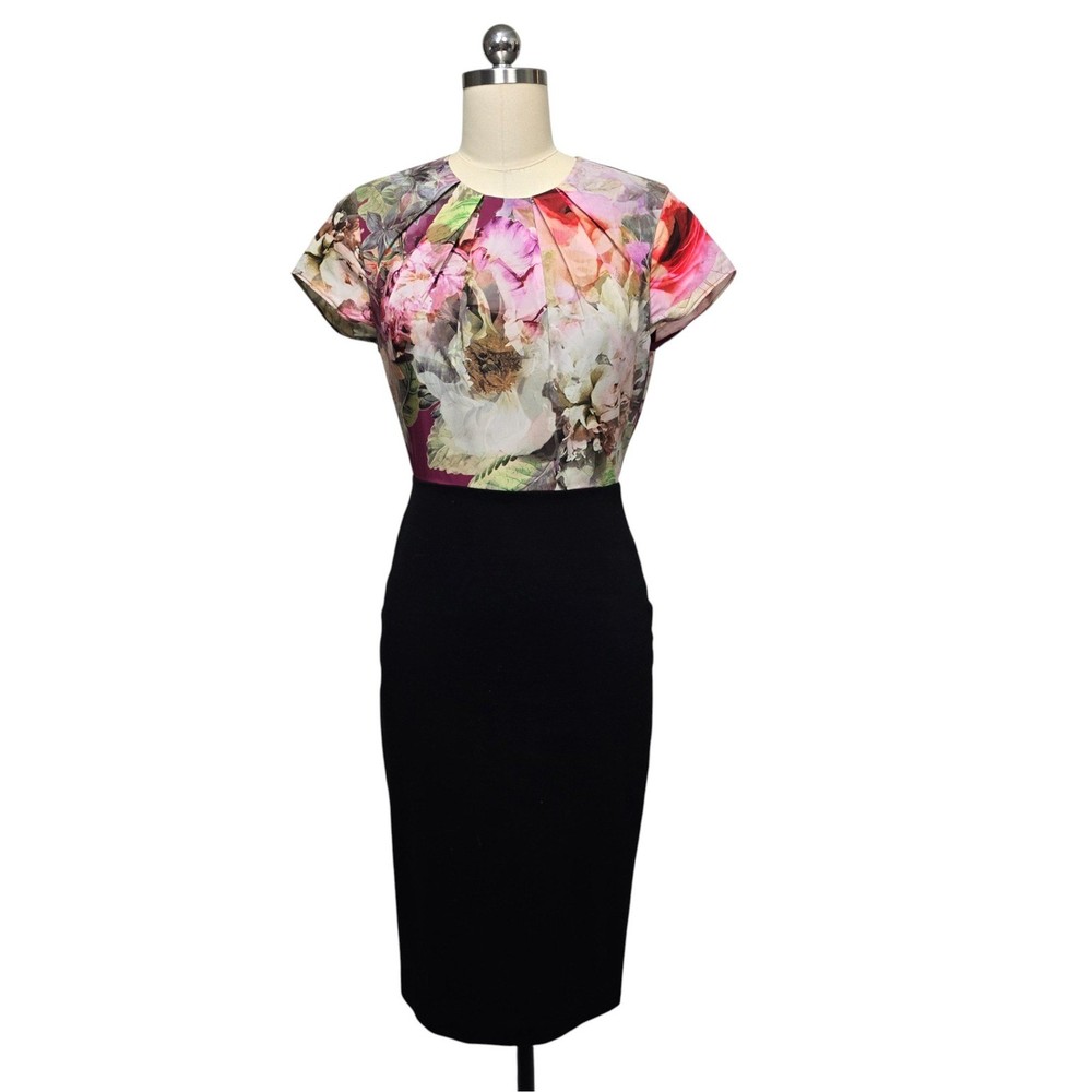 Ted Baker London Floral Print Sheath Dress Black Cap Sleeve Women&rsquo;s Size 2 US 6