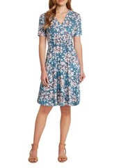 Matty M. Women’s Dress Faux Wrap Blue Floral Size: S NWT Midi Dress With Belt
