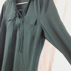 Johnston & Murphy Womens Medium Green Long Sleeved Pullover Polyester Dress
