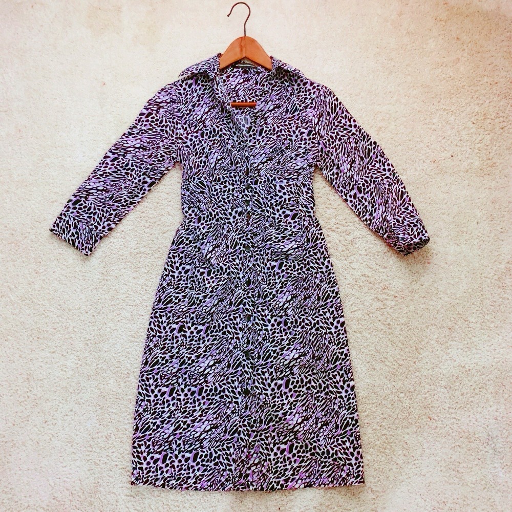 EXPRESS DESIGN STUDIO Purple Black 3/4 Sleeve Shirt Dress 0 XS Extra Small
