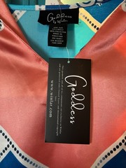 Winlar Goddess Bright Peach Blues White Floral Themed One Size Caftan NWT