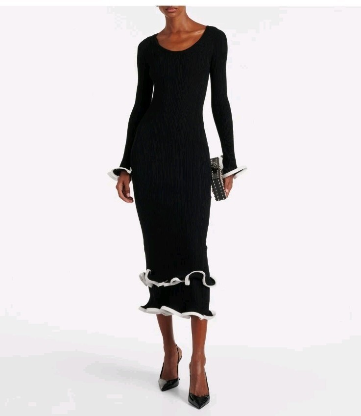 Simkhai Women Black Solani MIDI Dress Stretch Ribbed Large Uk 12 14 New