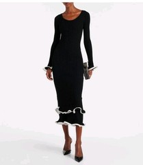 Simkhai Women Black Solani MIDI Dress Stretch Ribbed Large Uk 12 14 New