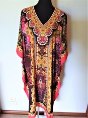 HEAVILY EMBELLISHED DIGITAL FLORAL PRINT V NECK CREPE KAFTAN/DRESS KC18
