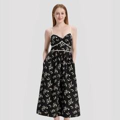 Women Twist-Front Midi A-Line Dress – A New Day Black Floral M