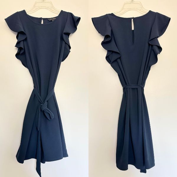 Banana Republic Flutter Sleeve Sheath Shift Dress Navy Blue Womens XS Petite XSP