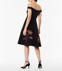 Karen MIllen 10 UK Black Cotton Floral Embroidered Beaded Bardot Fit Flare Dress