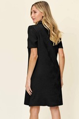 Double Take White Texture Collared Neck Short Sleeve Mini Dress