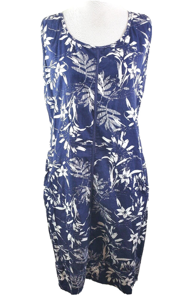 Alice Collins Womens Dress 12 Sleeveless Sheath Blue & White Sundress Pockets