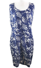 Alice Collins Womens Dress 12 Sleeveless Sheath Blue & White Sundress Pockets