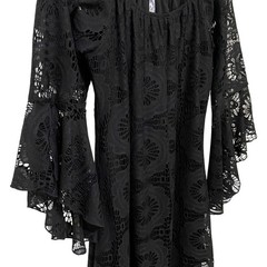Black Lace Boho Gypsy Bell Sleeve Mini Dress L Dark Feminine Romantic Made USA