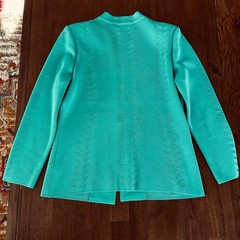 Ming Wang PS Teal Knit Sweater Shift Dress Longsleeve Cardigan Jacket Easter