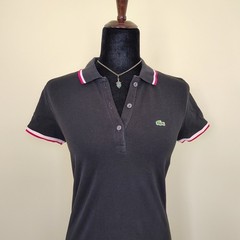 Black LACOSTE Red & White Twin Tipped Short Sleeve Knit Cotton Polo Dress – 38