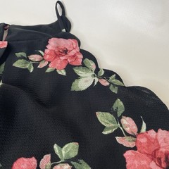 IZ Byer Women&rsquo;s Size M Black Pink Green Floral Chiffon V-Neck Midi Dress