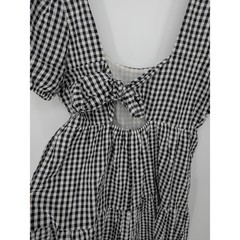 Sim & Sam Gingham Tiered Mini Dress Large Black White Puff Sleeve Cottagecore