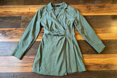 Zara Green Collared Long Sleeve Solid Wrap Shirt Dress Short S Pocket Zipper