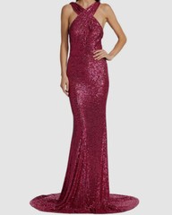 $2995 Naeem Khan Women&rsquo;s Pink Sequin Criss Cross Gown Dress Size 14