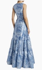 Sachin & Babi Rori Floral Tiered Mikado Gown in Hydrangea Blooms Blue Size 0