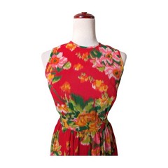 Lanz Originals Vintage Red Floral Maxi Dress Sleeveless Boho Bohemian Size S