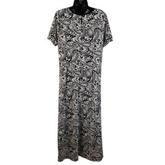Ellen Weaver Womens Black White Paisley Short Sleeve Maxi Dress Large B&W Knit