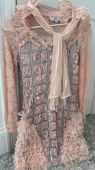 Sendi Vela Stunning peach and Silver sequinned dress laced long sleeves sz small