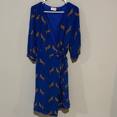 Sugarhill Aisha 70s dancing cheetahs Blue Wrap Dress midi