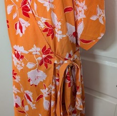 Bobeau Floral Maxi Wrap Dress Womens Size XL Orange Dolman Sleeve Tropical