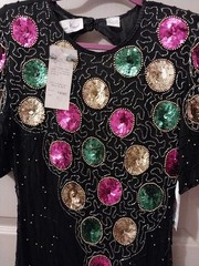 Vtg Laurence Kazar Beaded Sequin Cocktail Dress Size L Black Christmas NWT