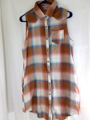 Jodifl Blue White Brown Plaid Sleeveless Pocket Button Up Collared Shirt Dress M