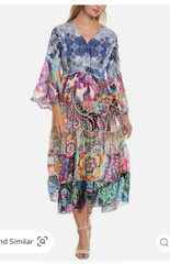Johnny was denim lace scarf dibble tiered maxi dress size M