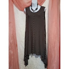 Comfy USA Brown and Black Asymmetrical Chevron Handkerchief Dress