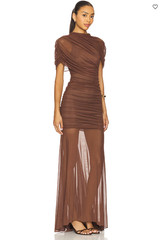 ZARA BNWT 2025. CHOCOLATE DRAPED CONTRAST TULLE MIDI DRESS. 4772/252/717