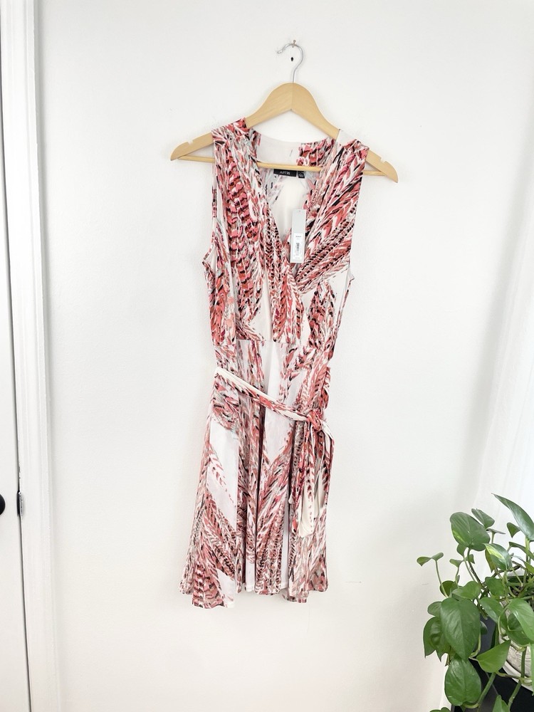 Apt 9 Red Abstract Sleeveless Belted Dress Women’s Large New