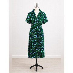 Walter Baker Valencia Leaf Print Belted Midi Shirt Dress Size Small
