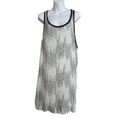 Edun 100% Silk Polka Dot Dress M Modern Ivory Black Minimal Parisian Classic