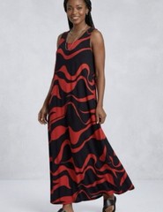 VTG JOSTAR Travel-knit Tank Maxi Dress Abstract Red Scoop Neck USA MADE -Sz XL